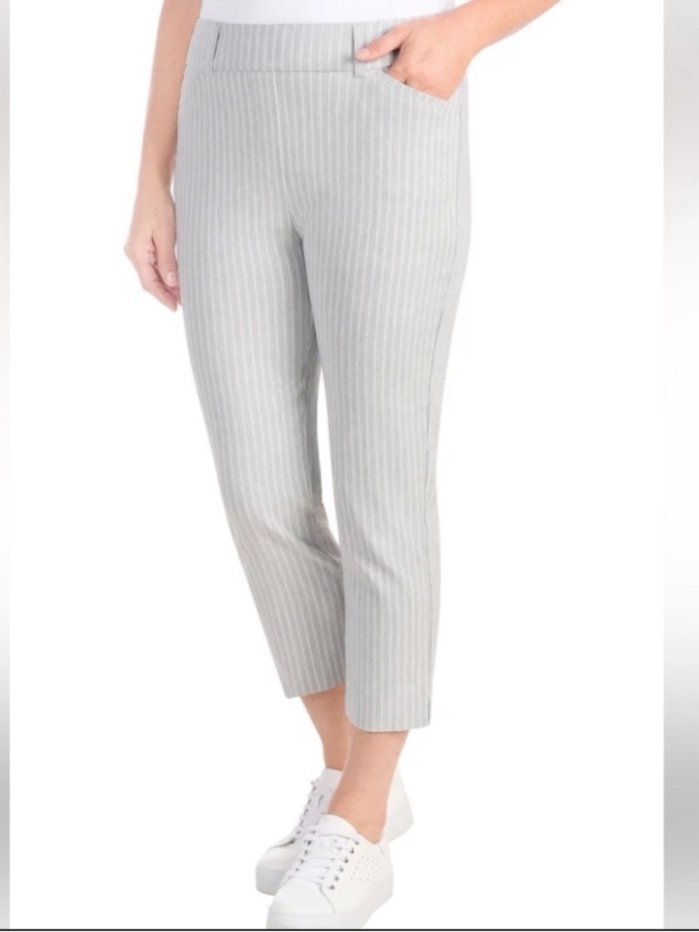 NWT HILARY RADLEY Light Gray Pinstripe Pull-On Pants